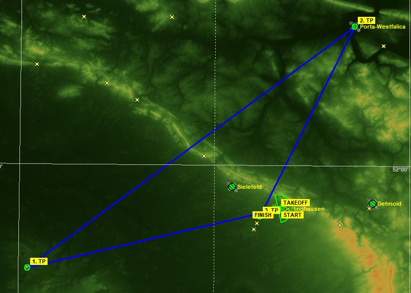 2_Aufgabe1Renntag Streckenansicht vom Renntag 1 auf einer Landkarte.