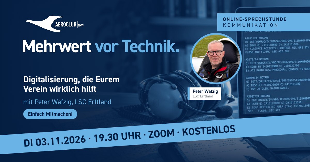 Ankündigung Online-Sprechstunde Kommunikation am 03.11.2026 mit Peter Wafzig, LSC Erftland: Mehrwert vor Technik