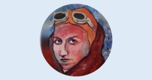 Porträt einer frühen Pilotin mit Fliegerbrille, Acrylmalerei von Barbara Stowasser