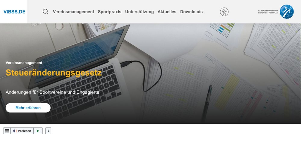 Startseite der Wissensplattform VIBSS.DE des Landessportbunds NRW
